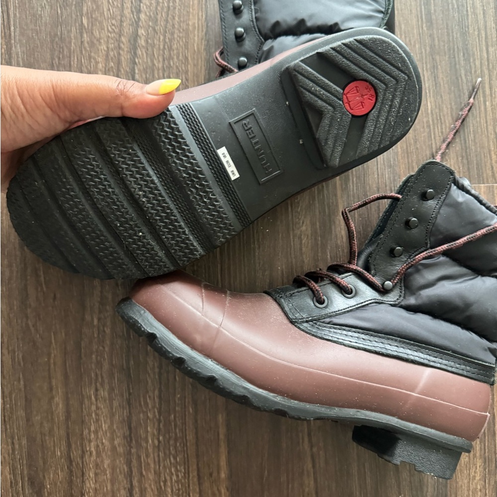 Hunter Black and Brown Winter Rain Boots with Durable Traction